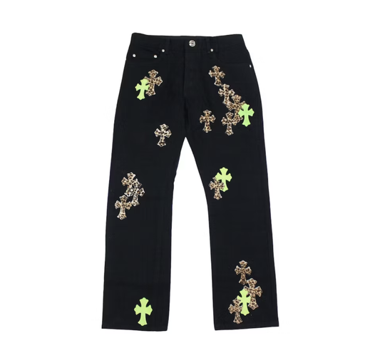 CHROME HEARTS PATCHWORK JEANS - LEOPARD / GREEN