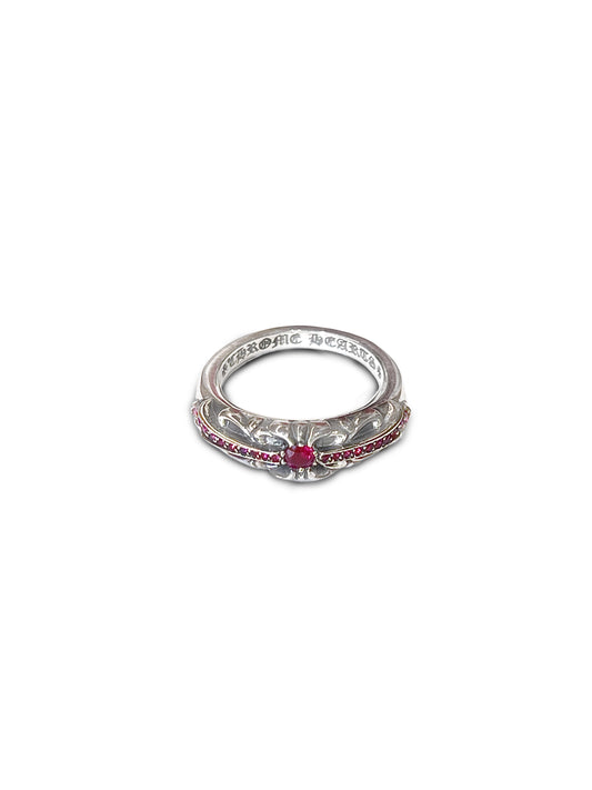 Chrome Hearts Silver Baby Floral Ring with Ruby