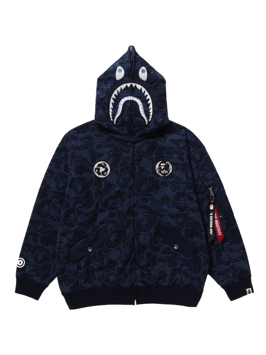 A BATHING APE X Alpha Industries Shark Full Zip Hoodie Navy Blue