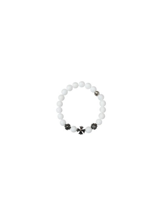 Chrome Hearts 8mm Pure White Beaded Bracelet with Four Silver Balls