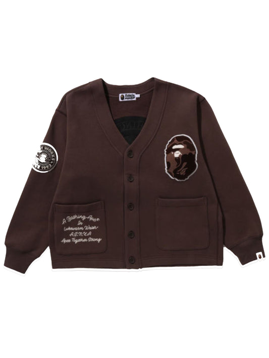 A BATHING APE Bape College Badges Sweat Cardigan Brown