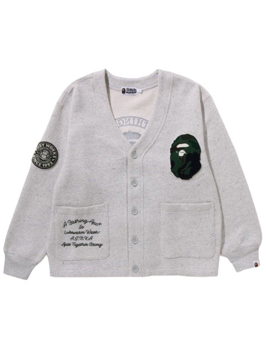 A BATHING APE Bape College Badges Sweat Cardigan Grey