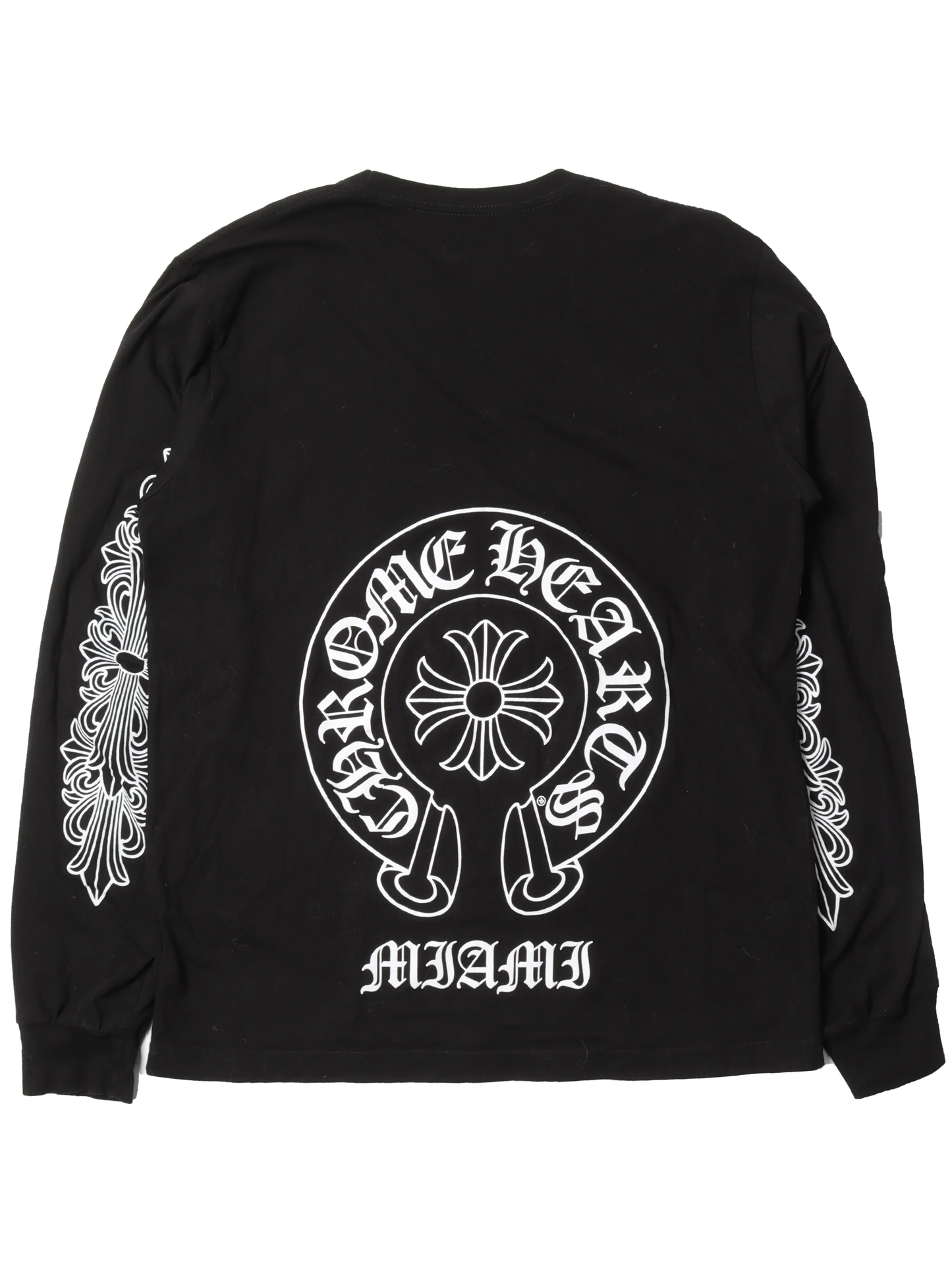 Chrome Hearts Miami Edition Horseshoe Logo with Floral Sleeve LS Tee Black