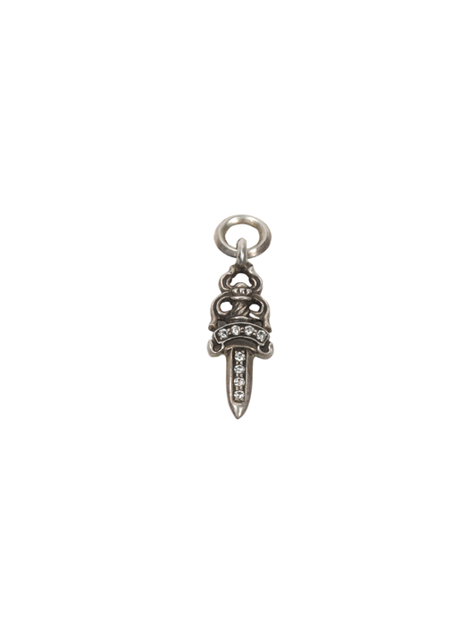 Chrome Hearts Small Silver Dagger Pendant with White Diamond