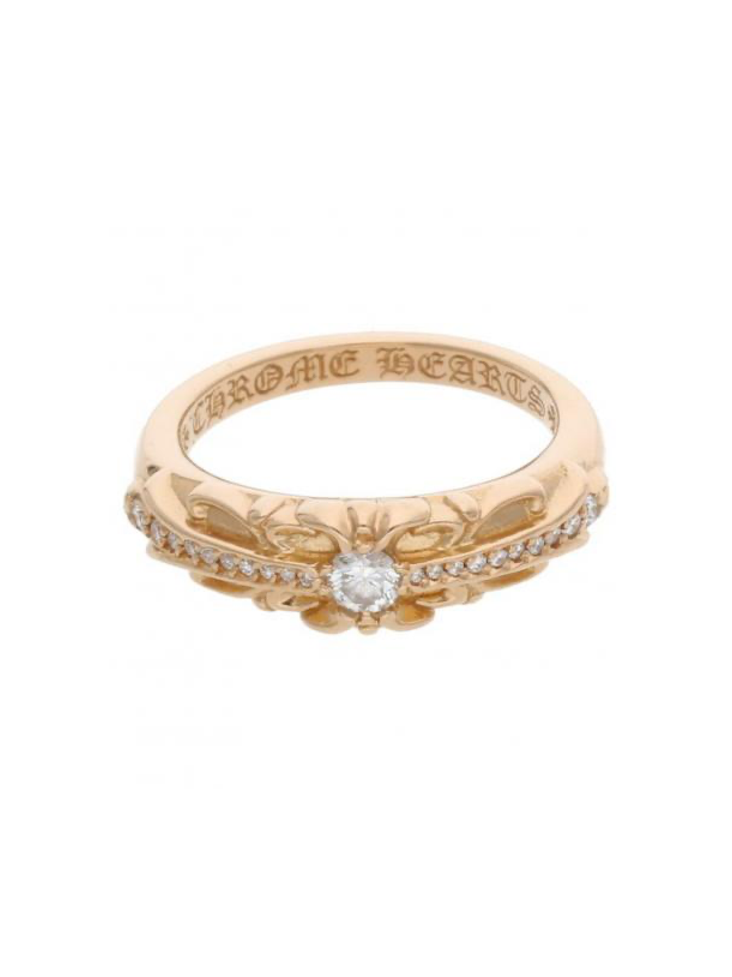 Chrome Hearts Diamond Gold Floral Cross Baby Classic Ring