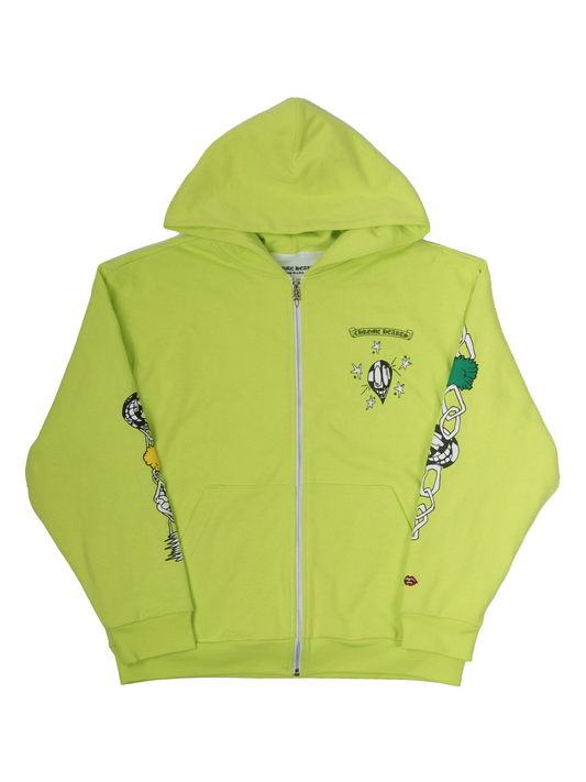 Chrome Hearts Matty Boy Thermal Lined Lime Green Zip Hoodie