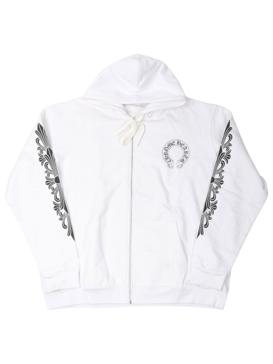 Chrome Hearts Horseshoe Logo Floral Zip Hoodie White