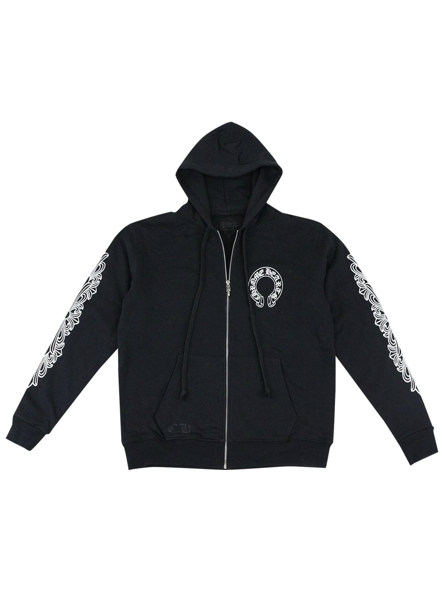 Chrome Hearts Floral Sleeve Horseshoe Logo Back Zip Hoodie New York Exclusive Black