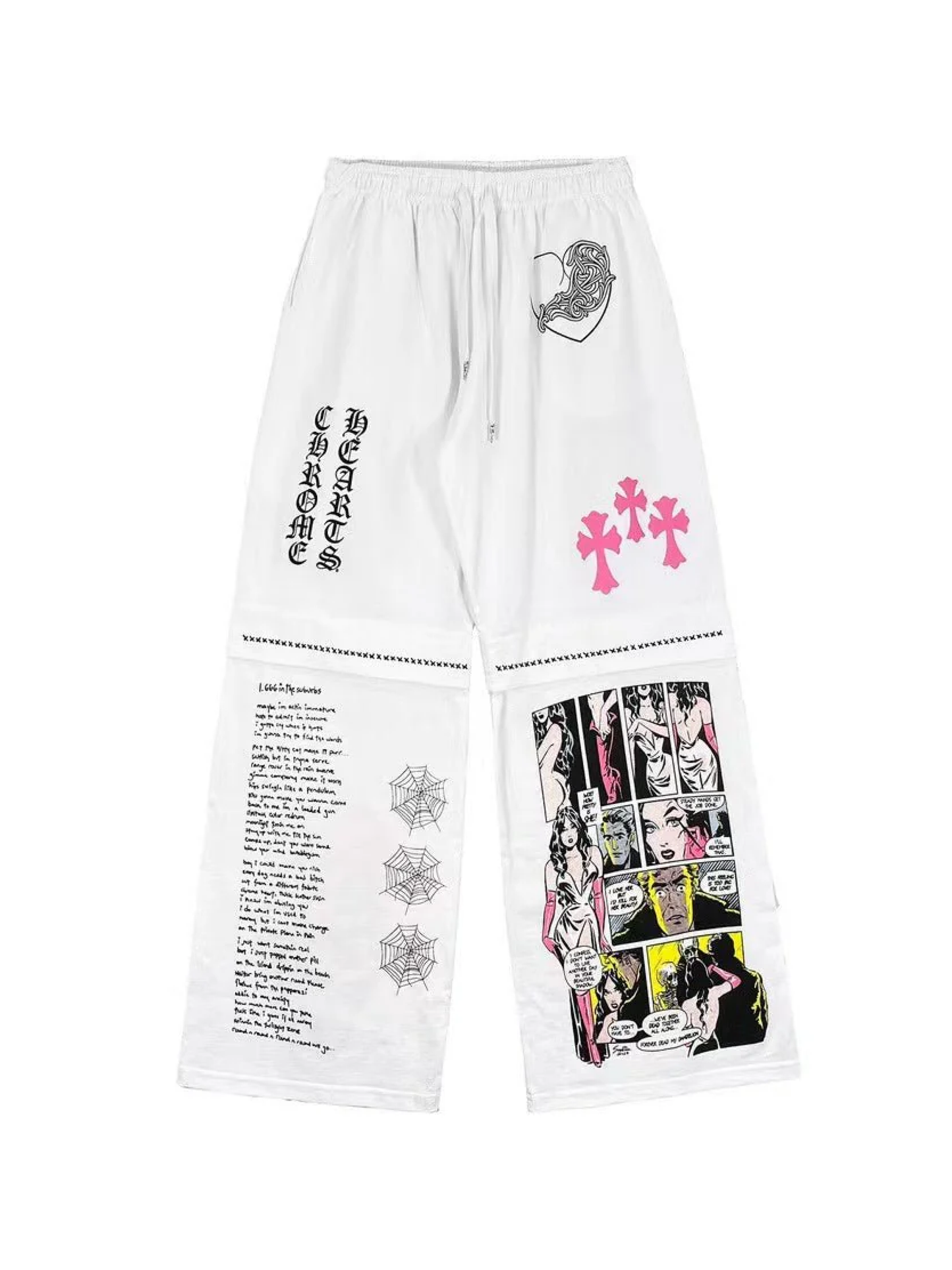 Chrome Hearts Deadly Doll Comic Loose Pants White