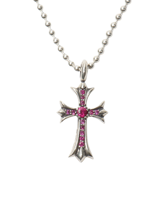 Chrome Hearts Pink Diamond CH Cross Silver Pendant