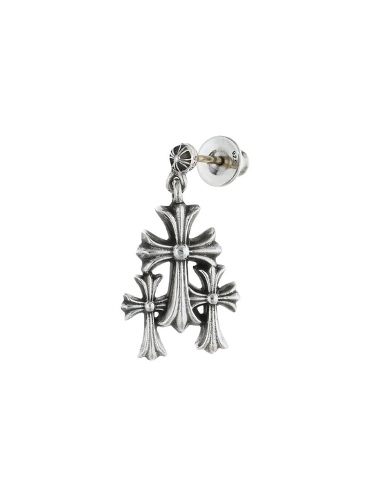 Chrome Hearts Triple Cross Drop Silver Earring