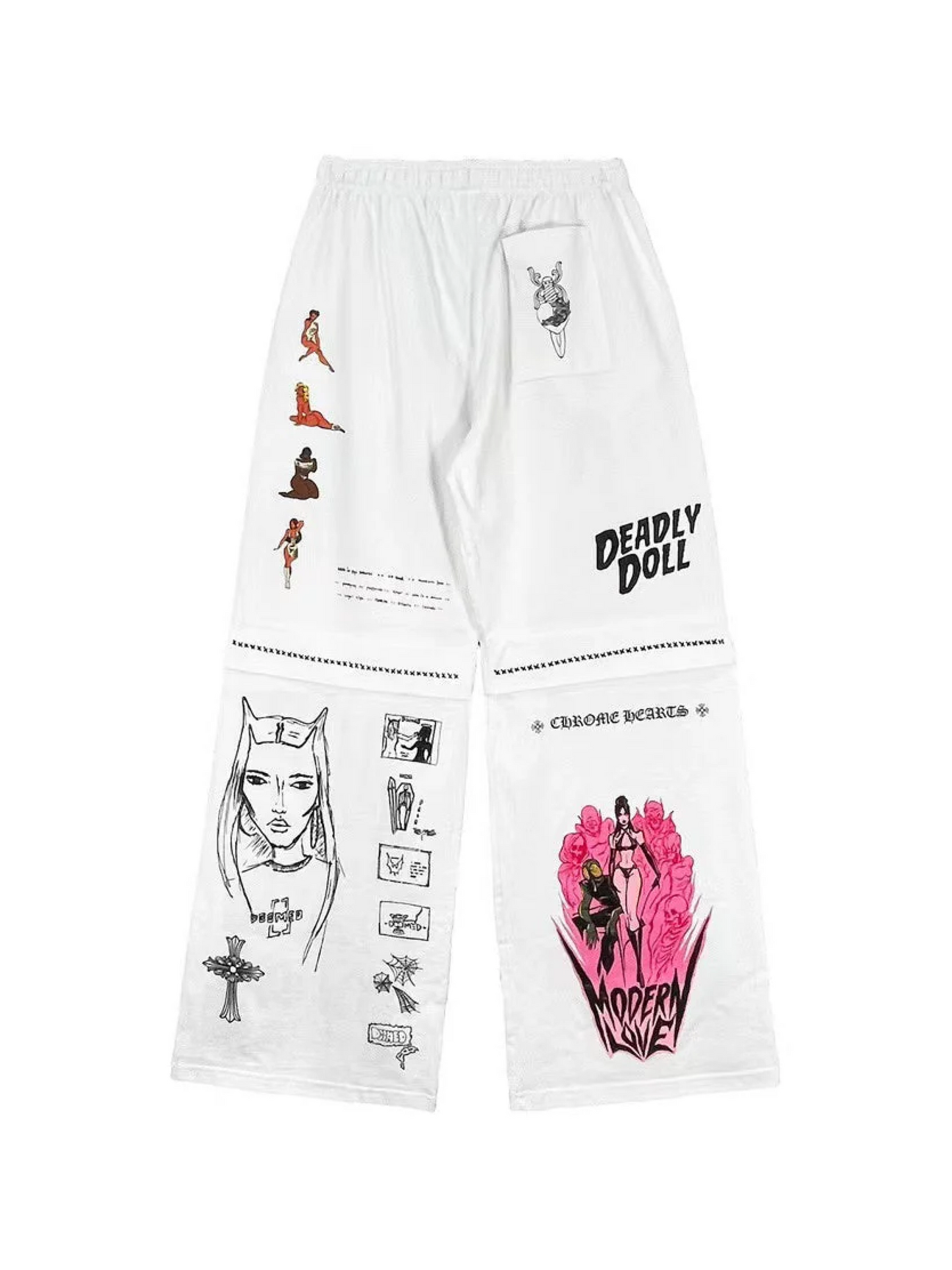 Chrome Hearts Deadly Doll Comic Loose Pants White