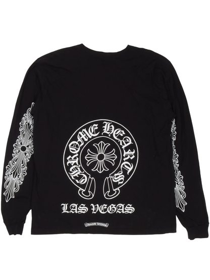 Chrome Hearts Las Vegas Edition Horse Shoe Logo with Floral Sleeve LS Tee Black