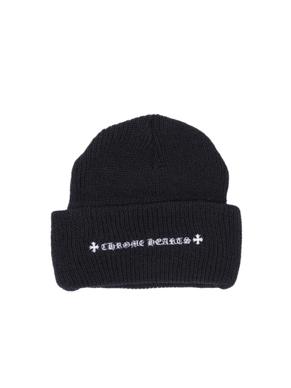 Chrome Hearts CH Plus Cross White Embroidered Tonal Wool Beanie Black