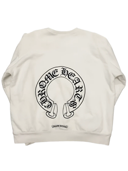 Chrome Hearts Horseshoe Back with Floral Sleeve Crewneck White