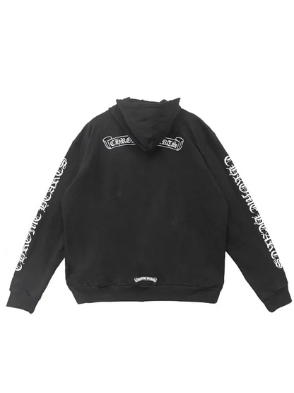 Chrome Hearts Scroll Logo Back Zip Up Hoodie Black