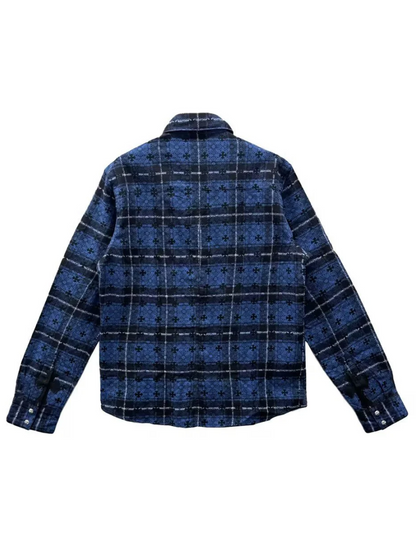 Chrome Hearts Black Mongram Cross Silver Button Flannel Shirt Blue