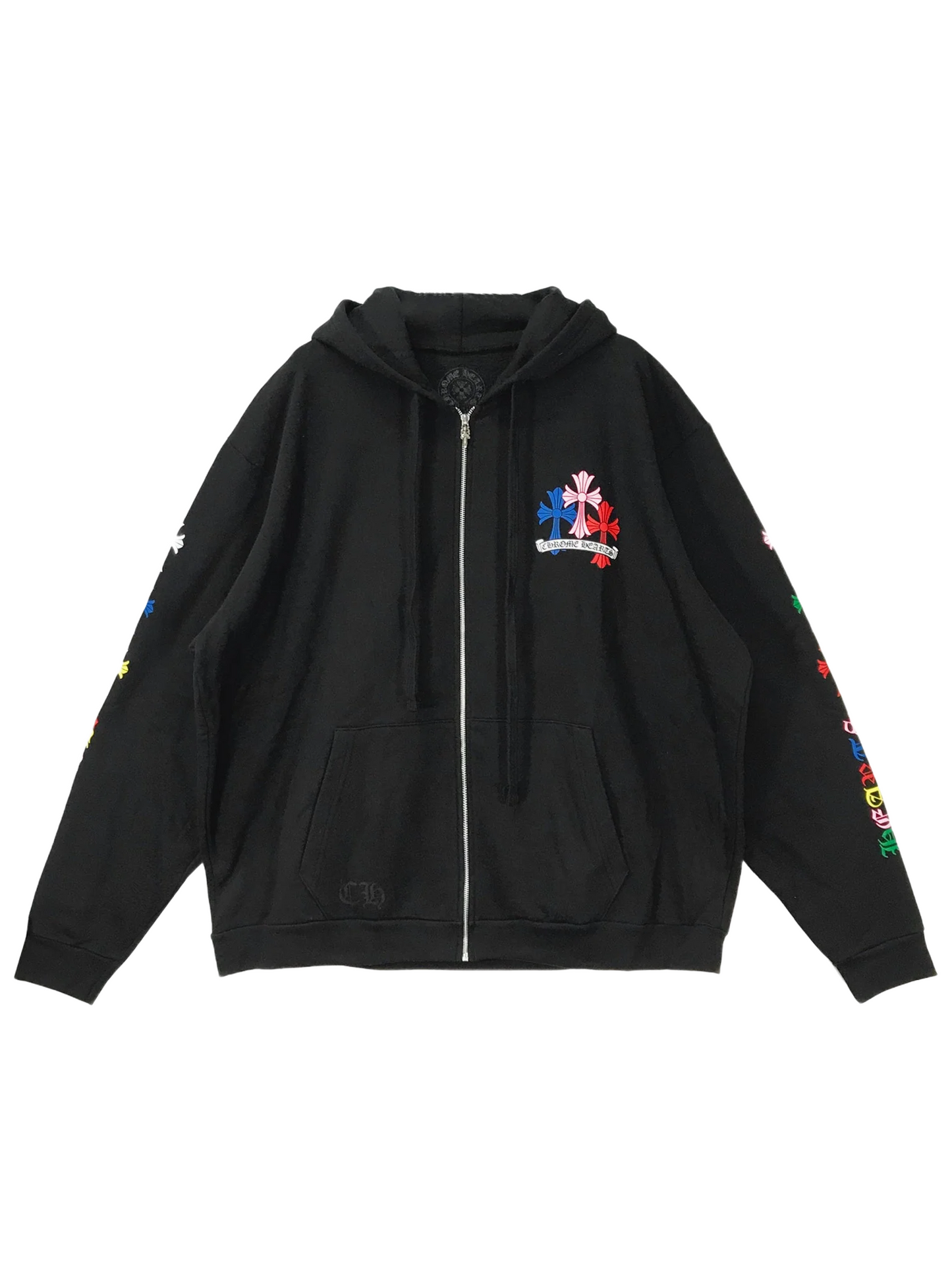 Chrome Hearts Multi Color Cross Scroll Logo Zip Hoodie Black