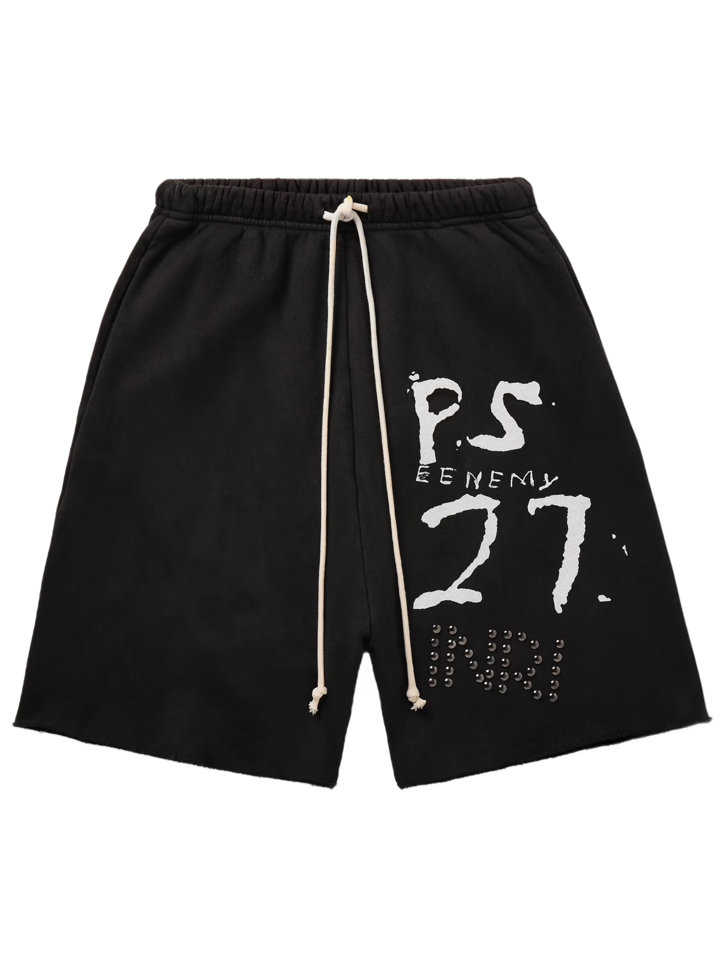 RRR123 INRI Enemy Straight Leg Embellished Drawstring Shorts Black