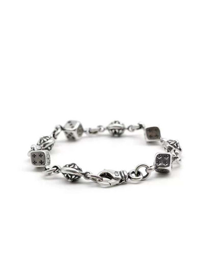 Chrome Hearts Silver Dice Cross Ball Lobster Clasp Bracelet