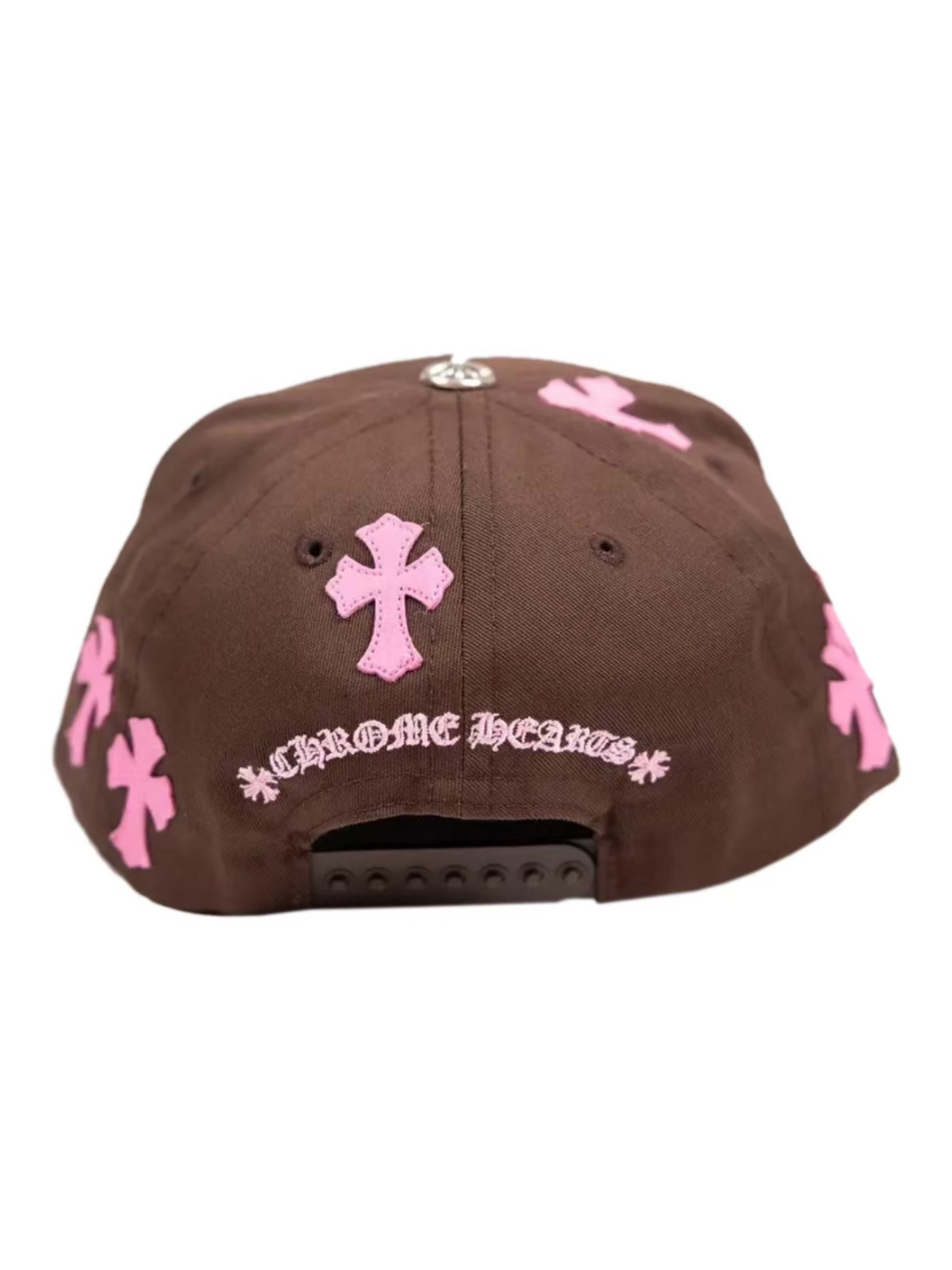 Chrome Hearts CH Logo Cross Pink Patches Baseball Cap Brown