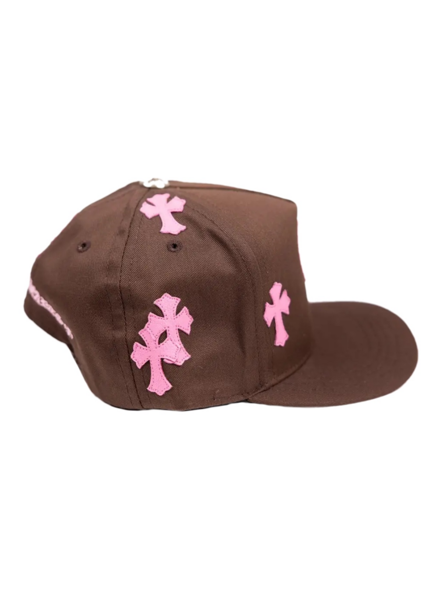 Chrome Hearts CH Logo Cross Pink Patches Baseball Cap Brown