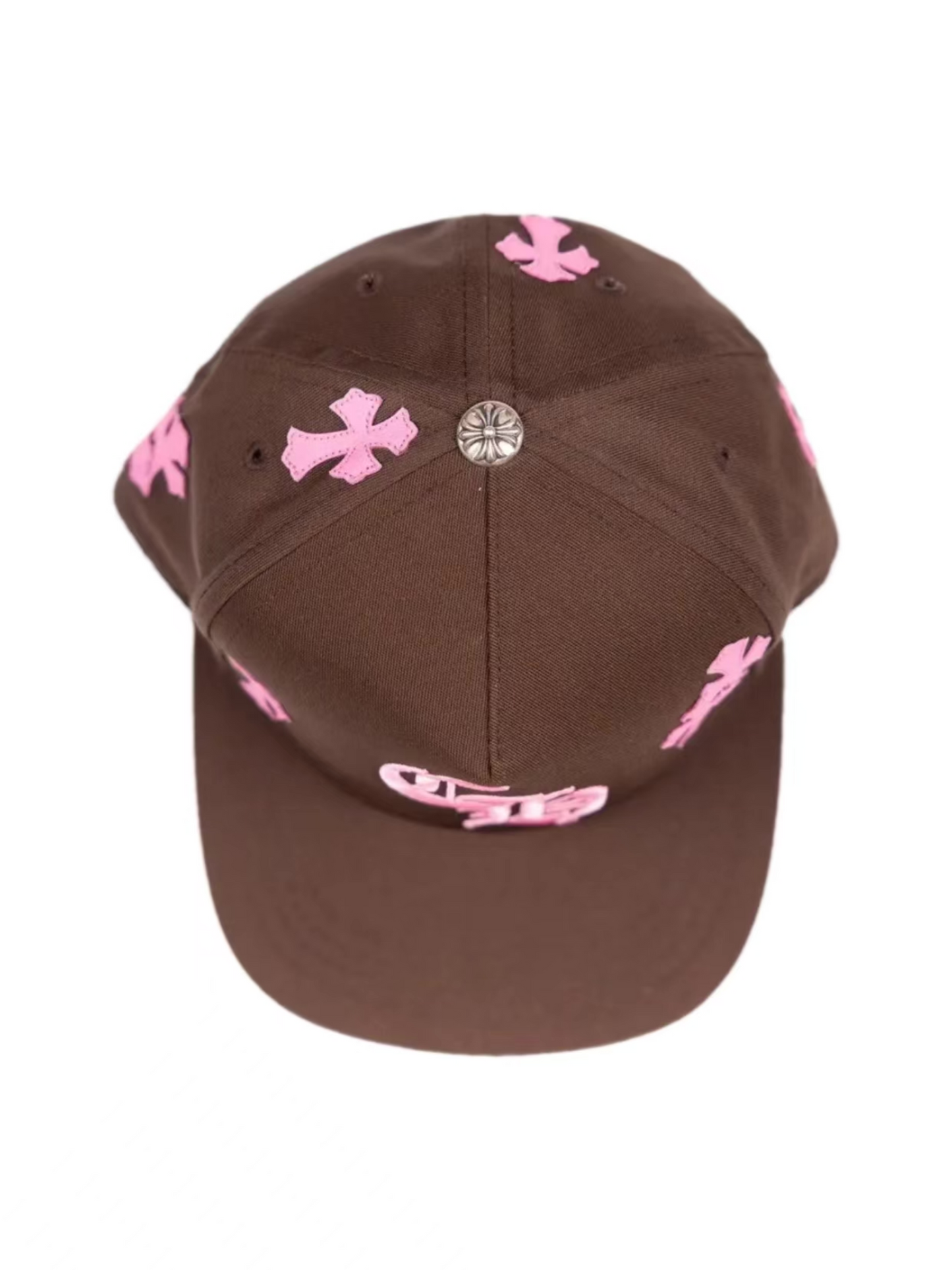 Chrome Hearts CH Logo Cross Pink Patches Baseball Cap Brown