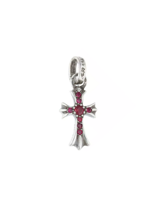 Chrome Hearts Silver Baby Fat Tiny Cross with Ruby Pendant