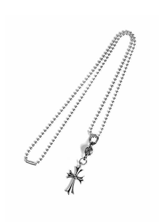 Chrome Hearts Tiny Cross With One Ball Charm Ball Chain Necklace